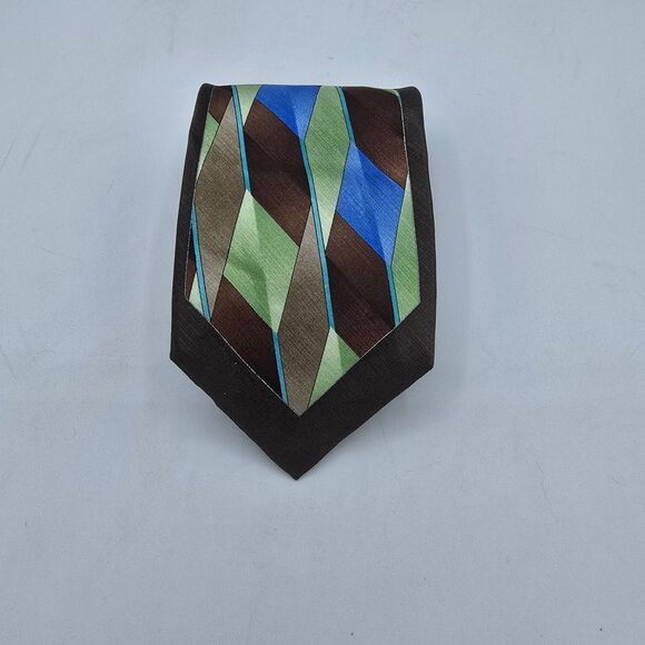 Arrow Other - Mens Necktie Arrow Black Green Multicolored Striped NeckTie 57 X 4 silk Vintage